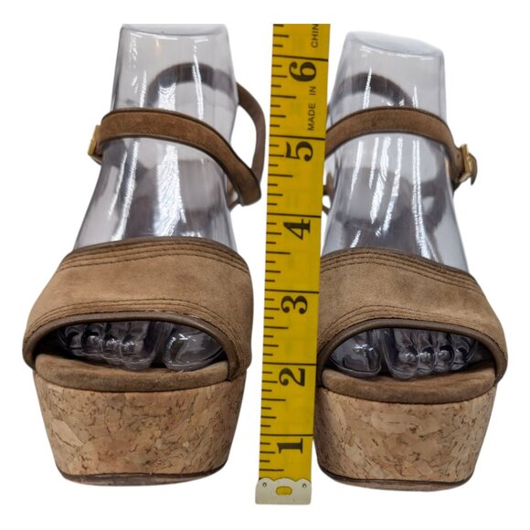 Gucci Platform Cork Heel Sandals Womens Tan Suede Leather Buckle 5" EU 39 US 9 - Picture 8 of 16